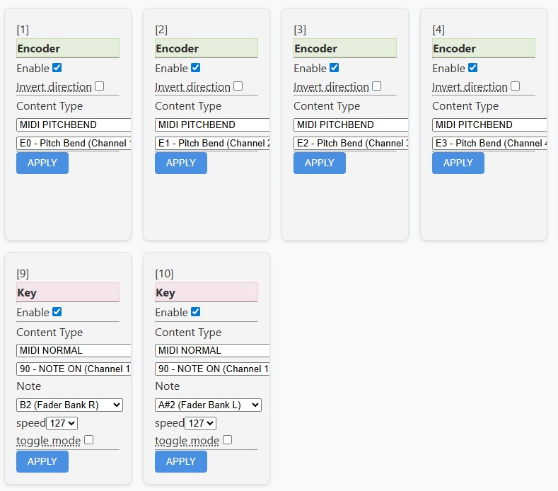Exemple de configuration Pitch Bend et Bank Shift